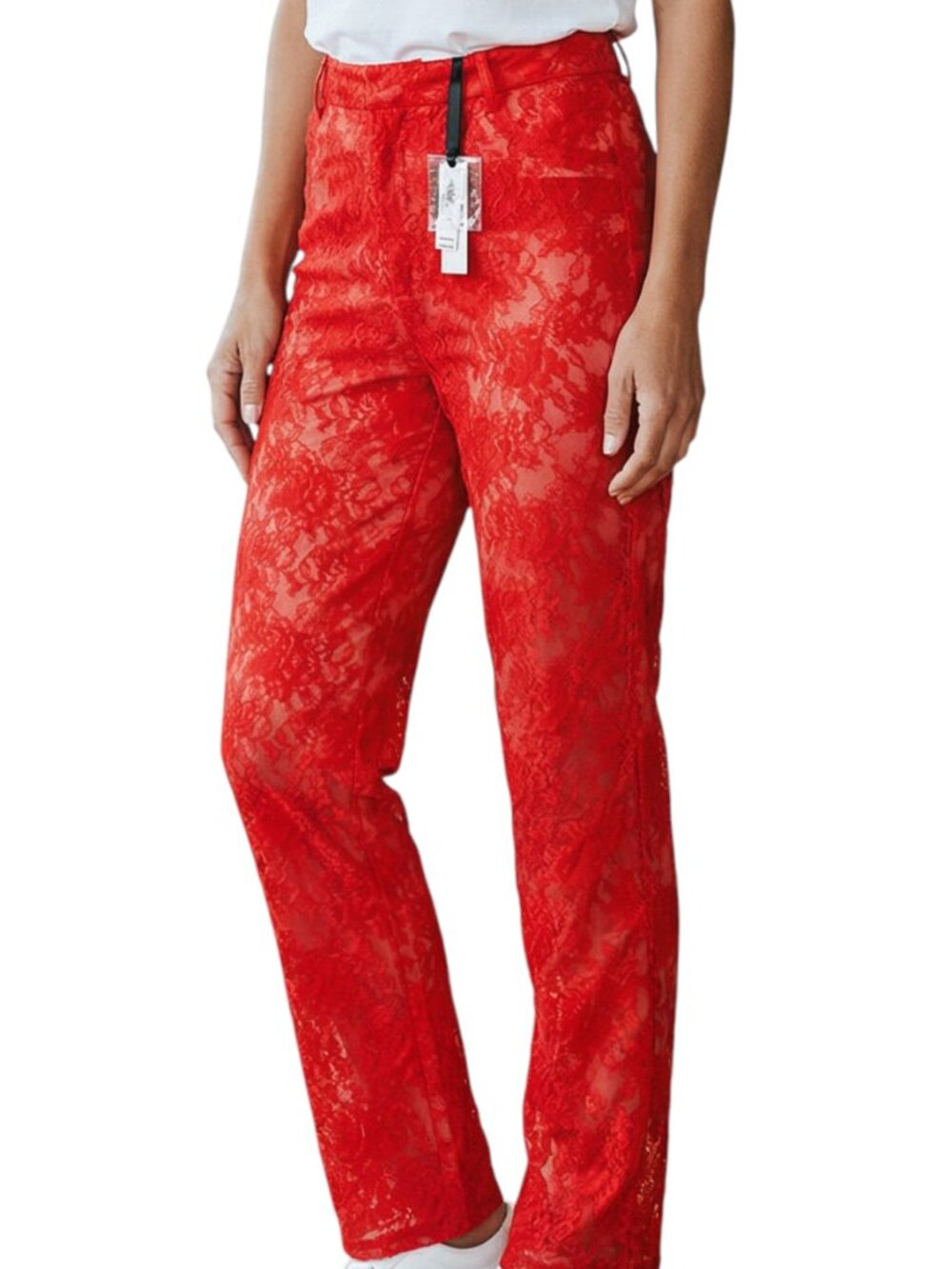 VICTORIA SECRET Red Rose Lace Sheer Lingerie Pants - Size Medium - NWT